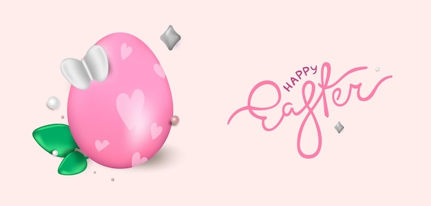 Vettore design del giorno di pasqua uova di pasqua realistiche su sfondo rosa banner per le vacanze poster web volantino elegante