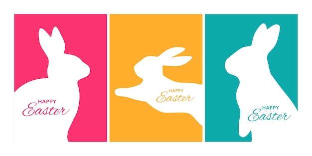 Vector easter day design template easter bunny rabbit silouette shape on colorful background banner card