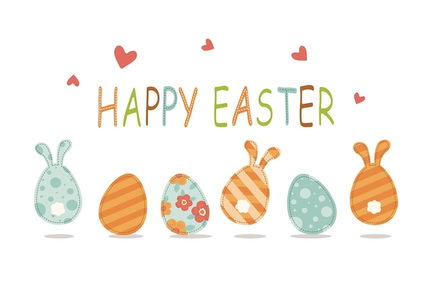 Easter day greeting banner with painted eggs with bunny ears