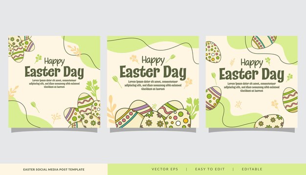 Vector easter day illustration for social media post promotion set in doodle style