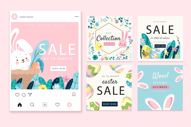 ベクトル イースターの日instagram投稿コレクション