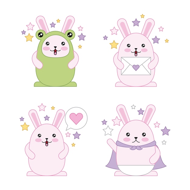 easter day kawaii rabbits purple coat disguised smiling letter cute