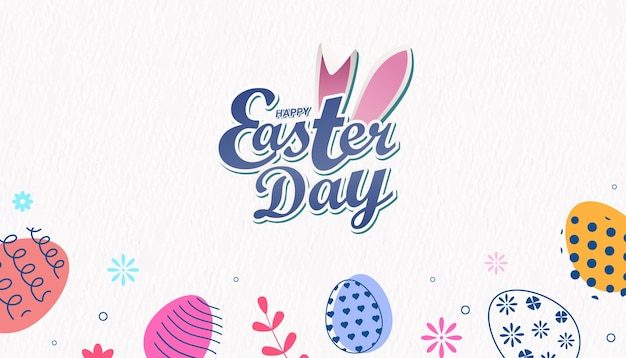 Easter day Poster banner with Happy Easrter Day Typography Logo mnemonic and easter Egg Clipart