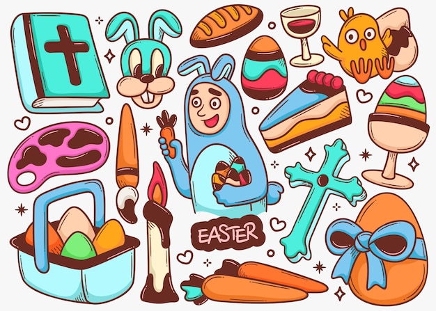 Easter doodle hand drawn color vector collection