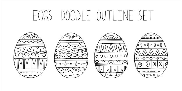 Easter doodle outline symbols set colouring book line sketch eggs