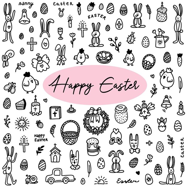  Easter doodles set. Hand-drawn vector illustration in the doodle style
