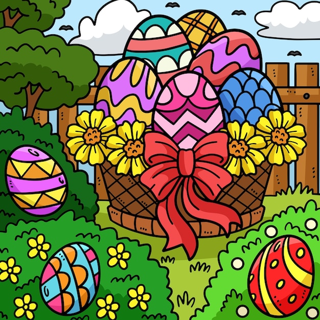 Easter egg baske colored cartoon illustration