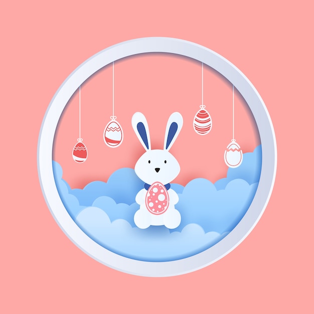 Vector easter egg and bunny in paper cut style.