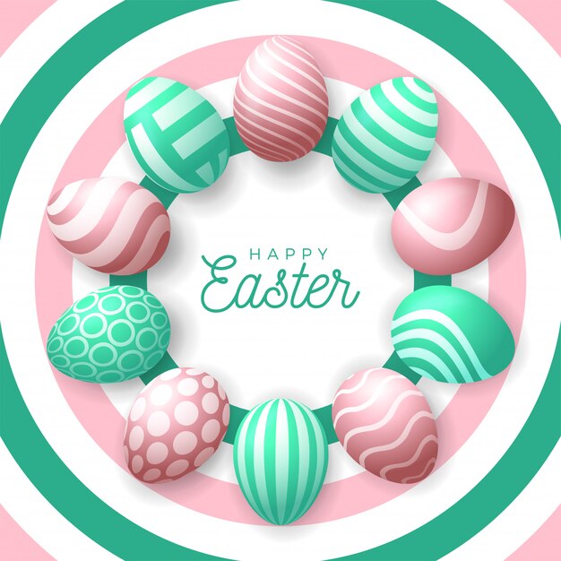 easter egg circle, green and rose gold ornate