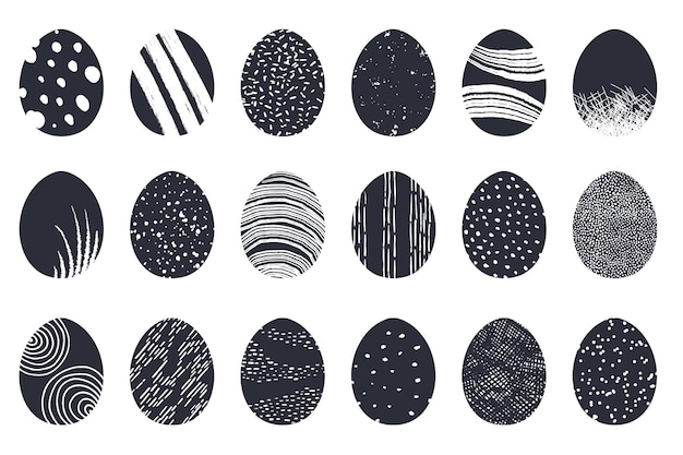 Easter egg collection decorated with Scandinavian style patterns ornaments and textures Black and white minimalist painted eggs