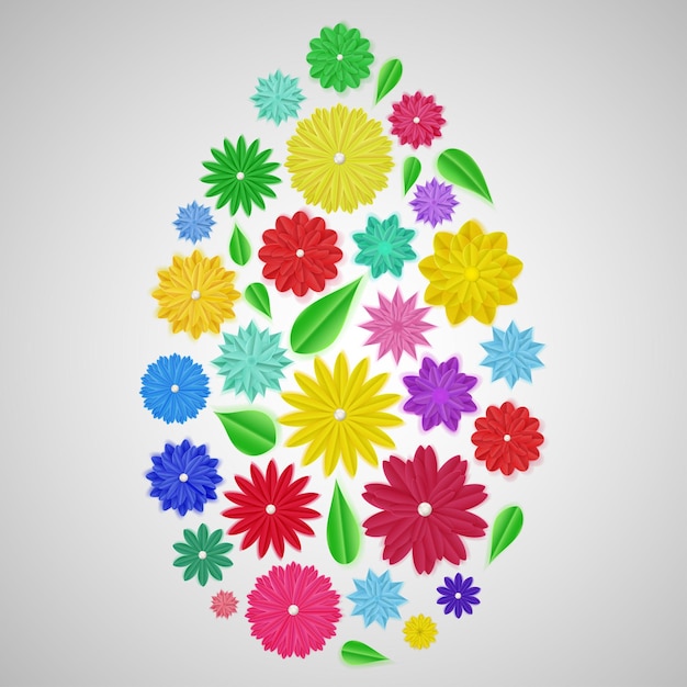 Easter egg of colorful paper flowers with shadows