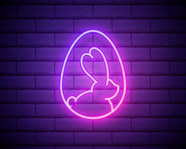 Easter egg en bunny neon label vectorillustratie van seizoensgebonden vakantie promotie pasen gloeiende neon geïsoleerd op bakstenen muur