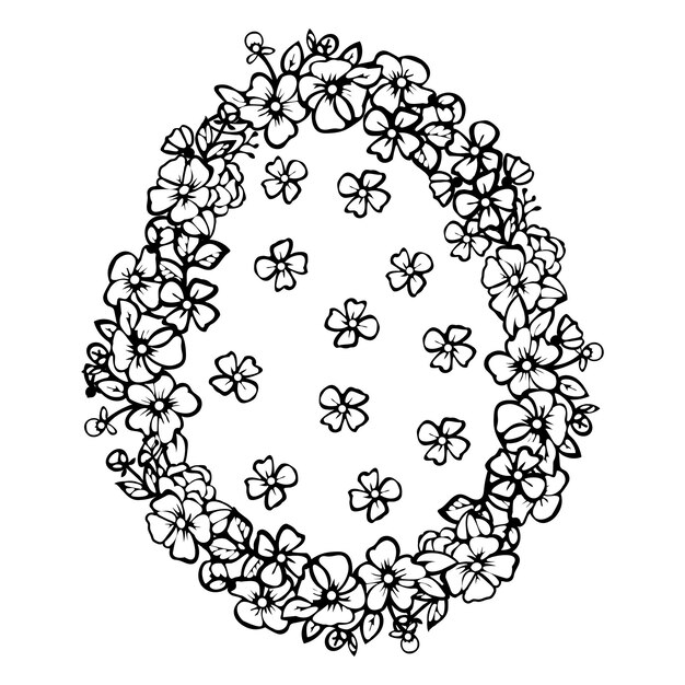 부활절 달 꽃 배경 봄 휴가를 위해 손으로 그려진 꽃 요소 색칠 페이지에 대한 검은색과 색 라인 아트 작곡 카드 또는 초청을위한 터 일러스트