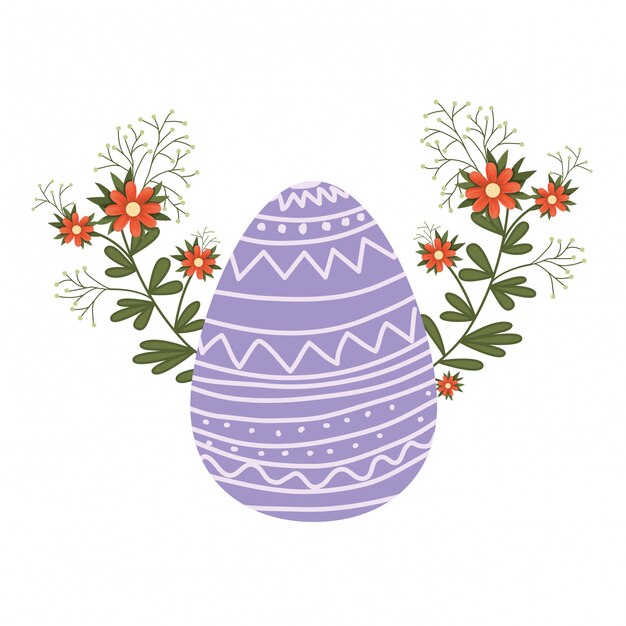 Vettore icona isolata dei fiori e delle foglie dell'uovo di pasqua