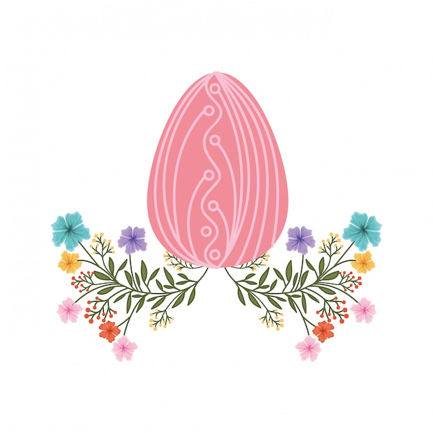 Icona isolata dei fiori e delle foglie dell'uovo di pasqua