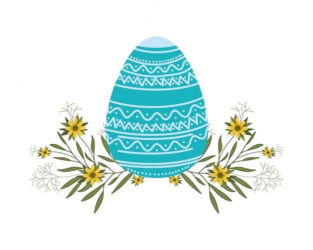 Easter egg flowers and leafs isolated icon