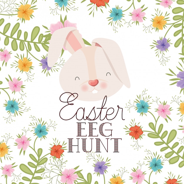 Easter egg hunt label with rabbit head isolated icon