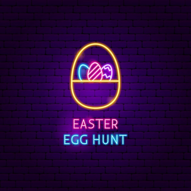 Easter Egg Hunt Neon Label. Vectorillustratie van seizoensgebonden vakantie promotie.