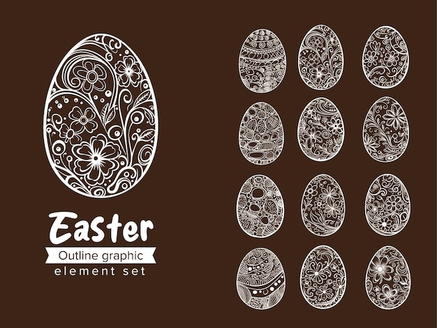 Easter egg outline doodle sketch vector set collection