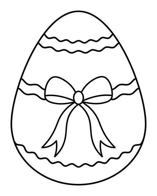 Easter Egg Sketch The souvenir is decorated with a bow and wavy ornament Doodle style