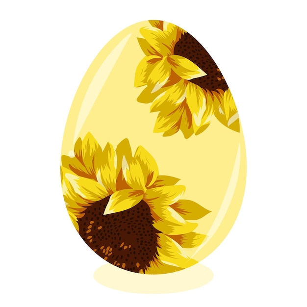 Easter egg template painted with floral motifs namely open yellow sunflowers on a yellow background