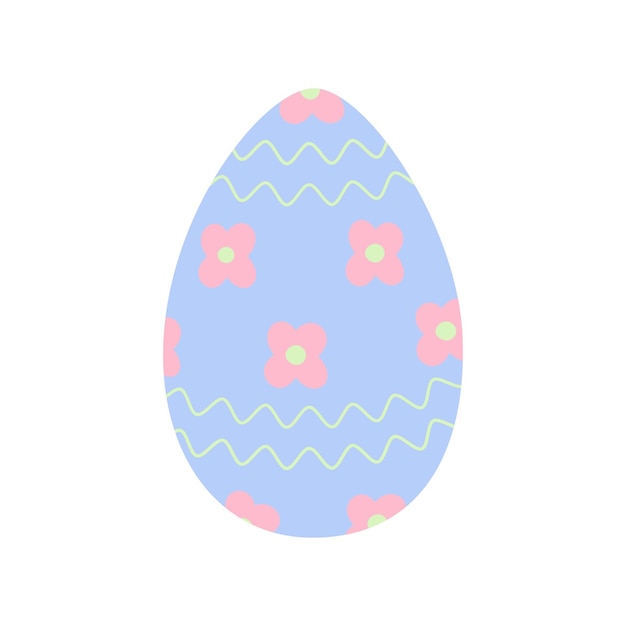 Easter egg in trendy blue with pattern of wavy lines and flowers Happy Easter Holiday Sticker