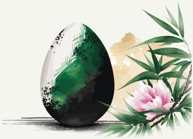 Пасхальное яйцо с векторной иллюстрацией листьев бамбука