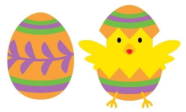 Vector easter egg with a chick on a white background. vector illustration