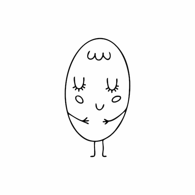 An easter egg with eyes and a smile. egg for the easter holiday in the style of doodle. vector contour coloring book for kids.