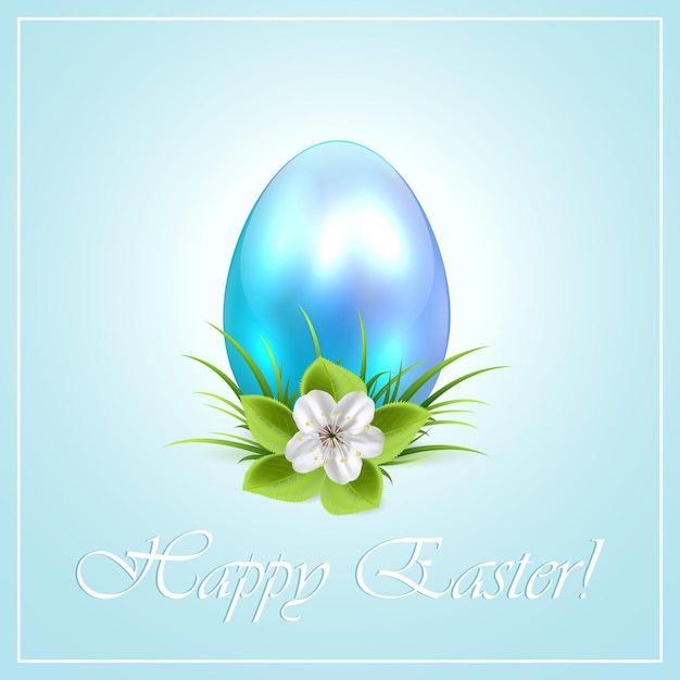 Easter egg with flower on blue background, illustration.