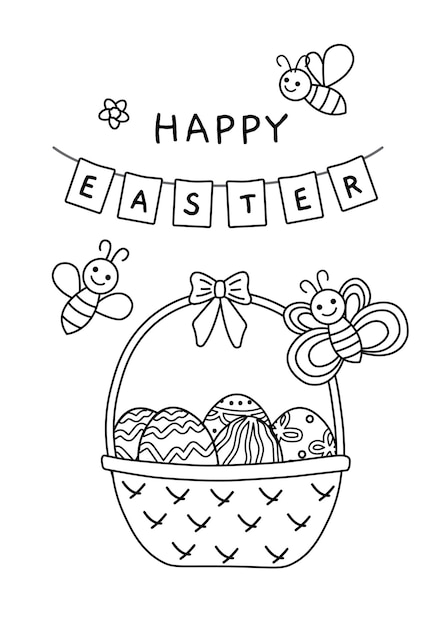 Easter eggs in basket Black and white wicker of eggs Vector