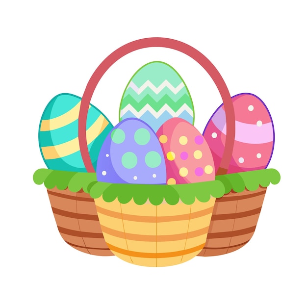 Vector easter eggs in basket on white background