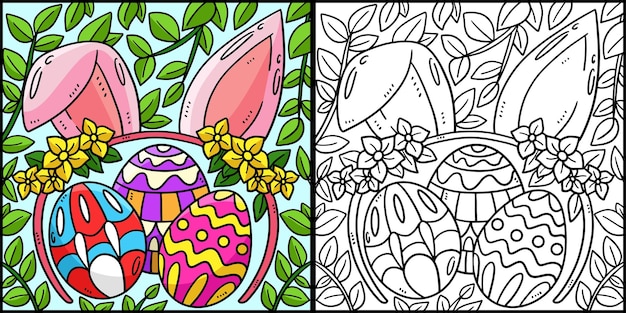 Easter Eggs Bunny Headband Coloring Illustration