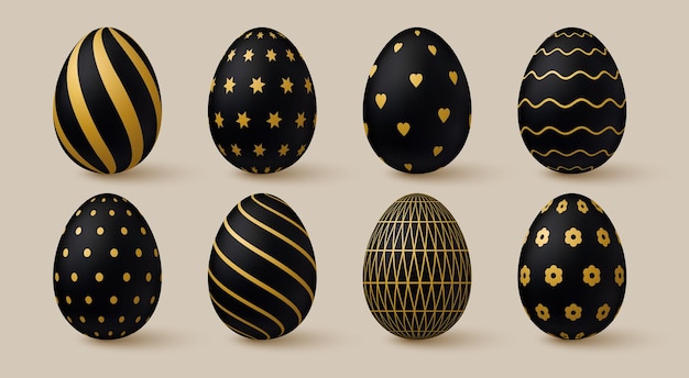 Коллекция пасхальных яиц черно-золотые 3d элегантные элементы дизайна