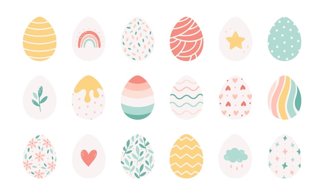 Easter eggs collection Painted eggs Happy Easter Hand drawn vector illustration