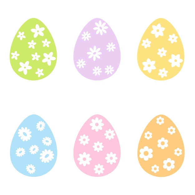 easter eggs colored with white flowers set