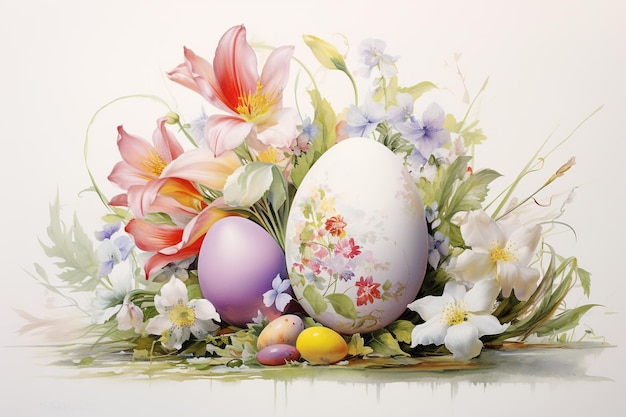 Easter Eggs and flowers wreath Watercolor floral arrangement Holidaythemed design Spring bouquet