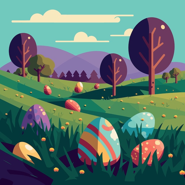 Easter eggs in a grassy field