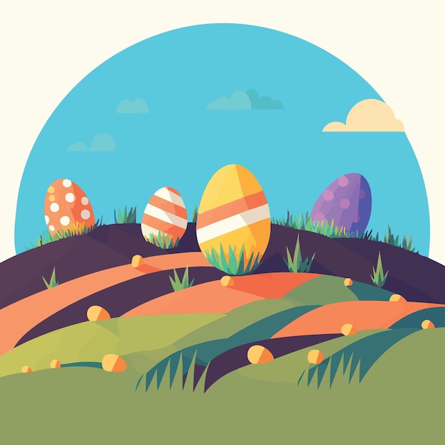 Vector easter eggs in a grassy field