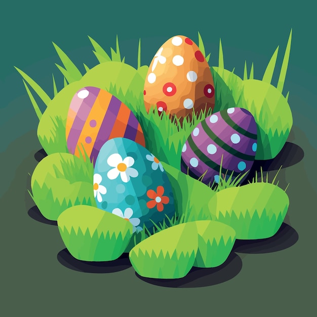 Vector easter eggs in a grassy field