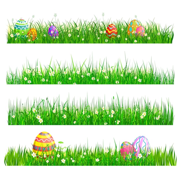 Vector easter eggs hunting green grass with painted eggs