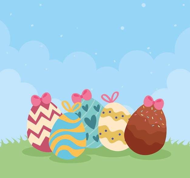 Easter eggs in landscape card