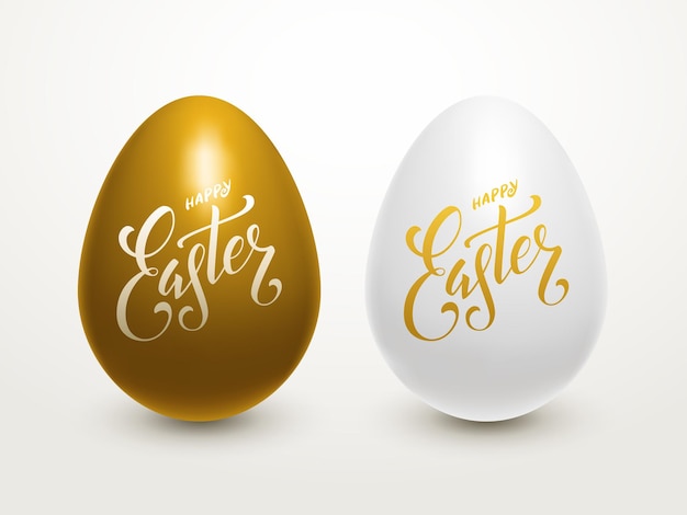 Easter eggs lettering with eggs and handwritten typography