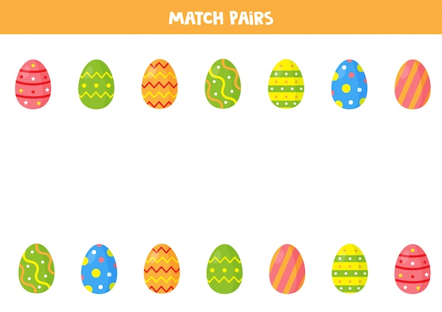 Easter eggs matching game for preschool children. find pairs. educational worksheet for kids.