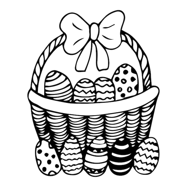 Пасхальные яйца на корзине line art