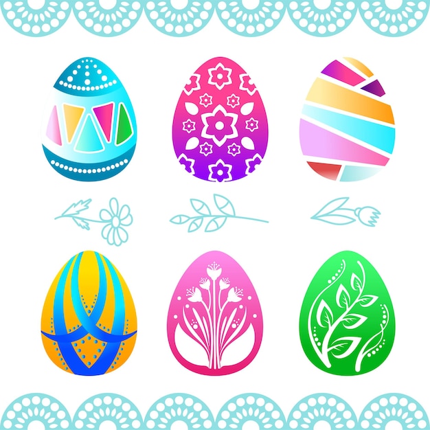 Vector easter eggs painted, set of 6 pieces.