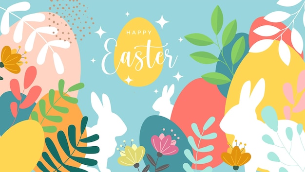 Easter eggs and paper cut flowers on geometric background vector illustration place for your text