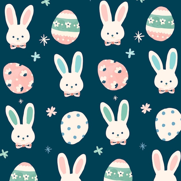 Vector easter eggs rabbit cute pattern in watercolor style