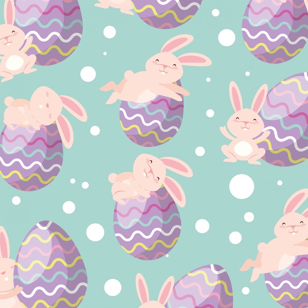 Easter eggs and rabbits background