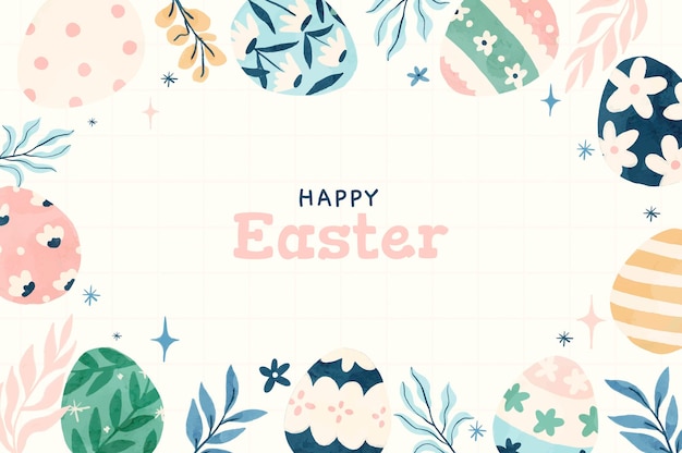 Vector easter eggs and rabbits cute hand drawn in watercolor style background